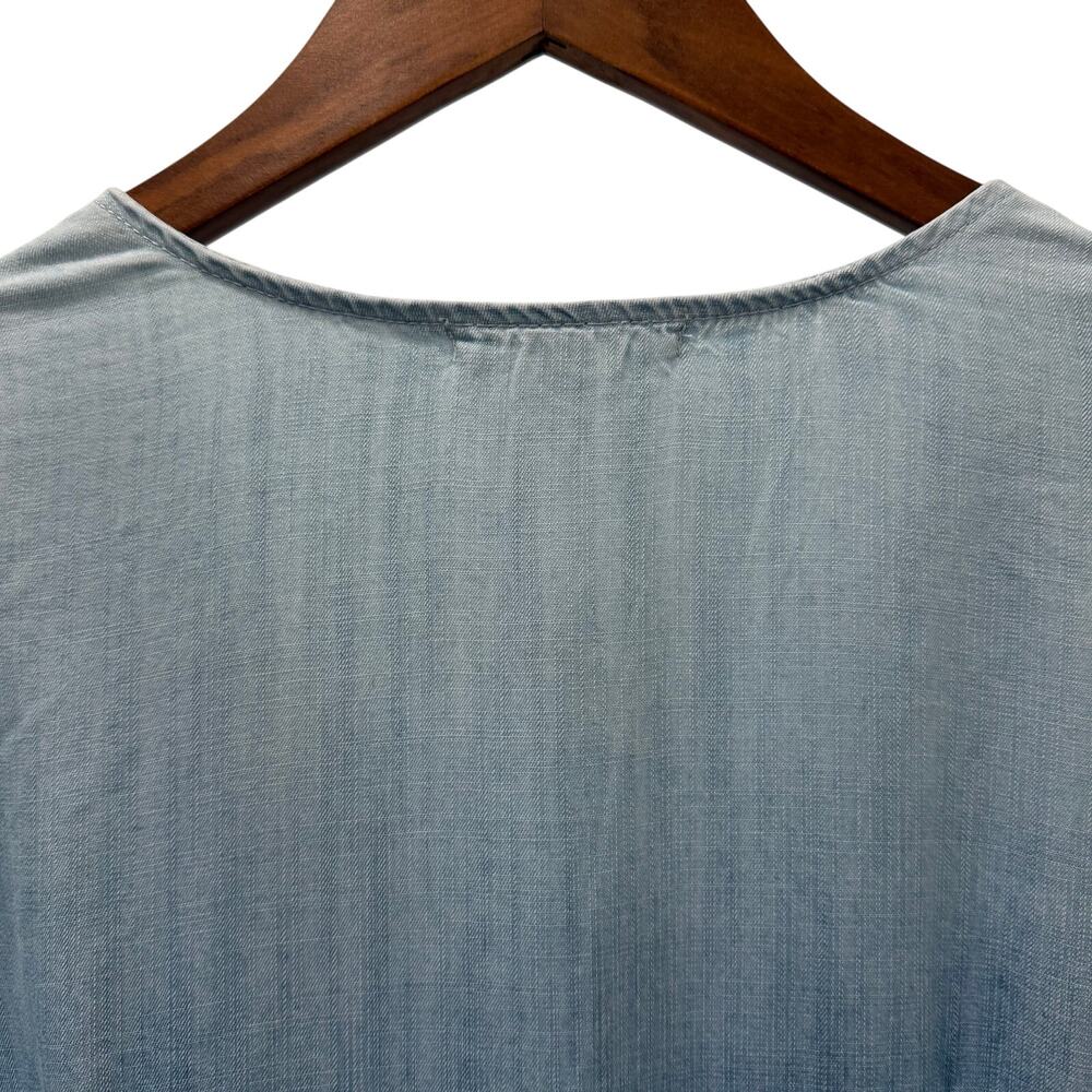 Standards & Practices Chambray Wrap Dress Women’s Size Medium Blue Bell Sleeve - Picture 8 of 15